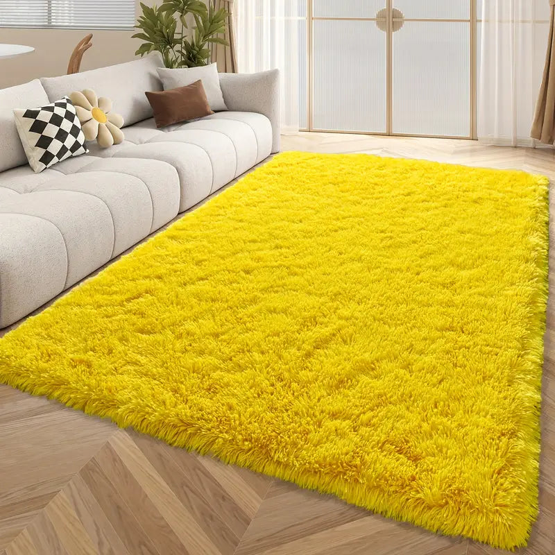 Bright Yellow Shag Rug, Ultra Soft 1.7" Thick, Non-Slip Backing, for Bedroom or Living Room