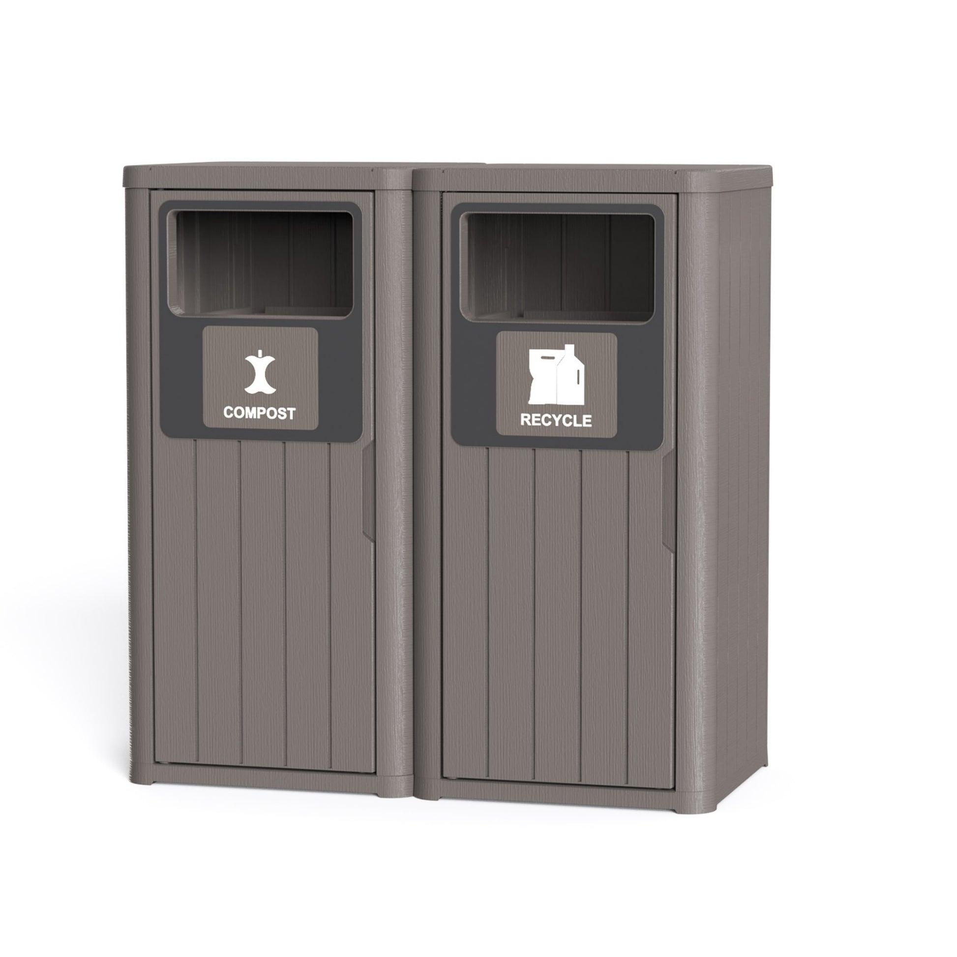 42 Gallon Outdoor Trash Bin, Resin Manual Lift Garbage & Recycling Storage Deck Box with Lid Double-Bucket