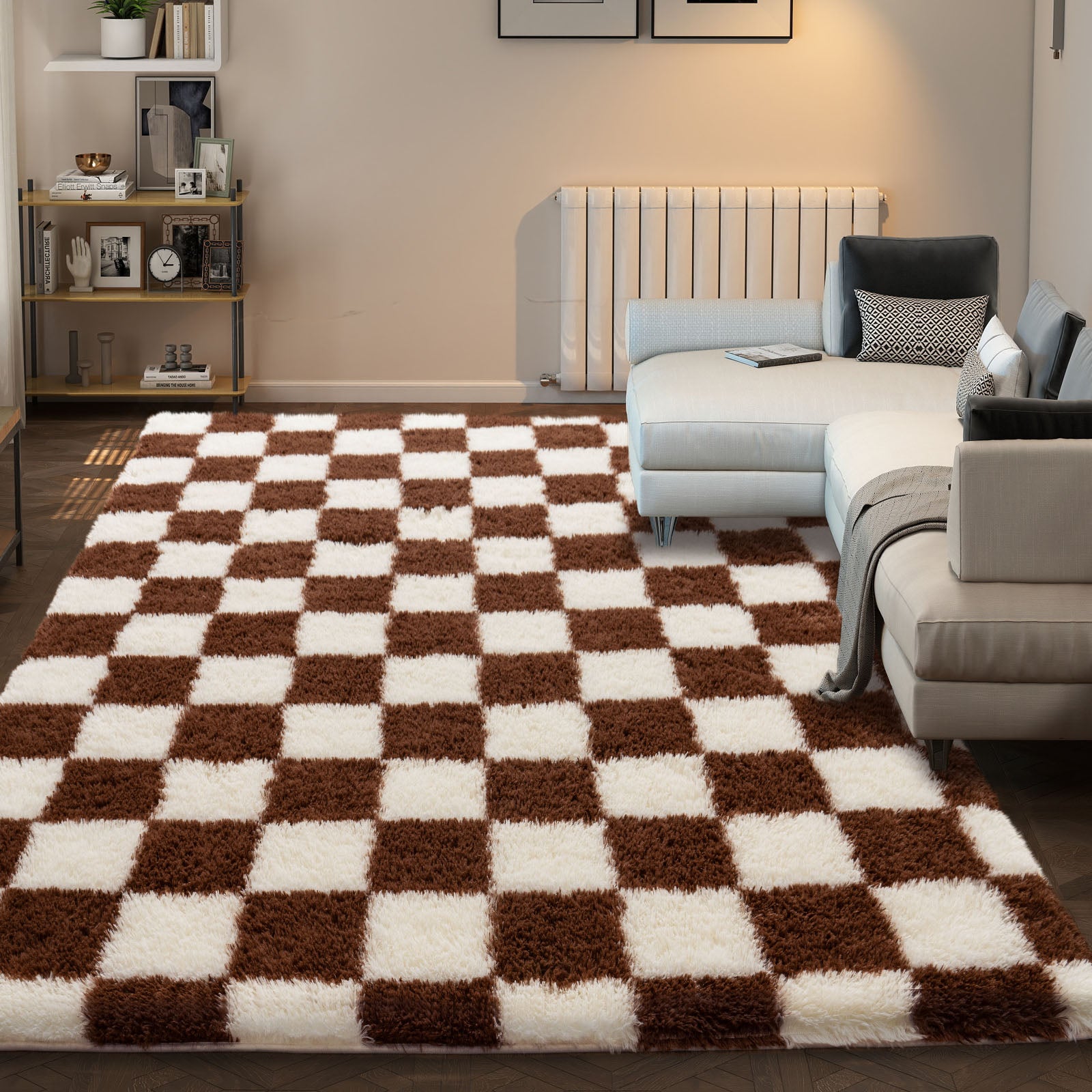 5x7 Feet Checkered Area Rugs For Living Room, Black Modern Super Soft Fluffy Rugs for Bedroom Home Aesthetic Decor