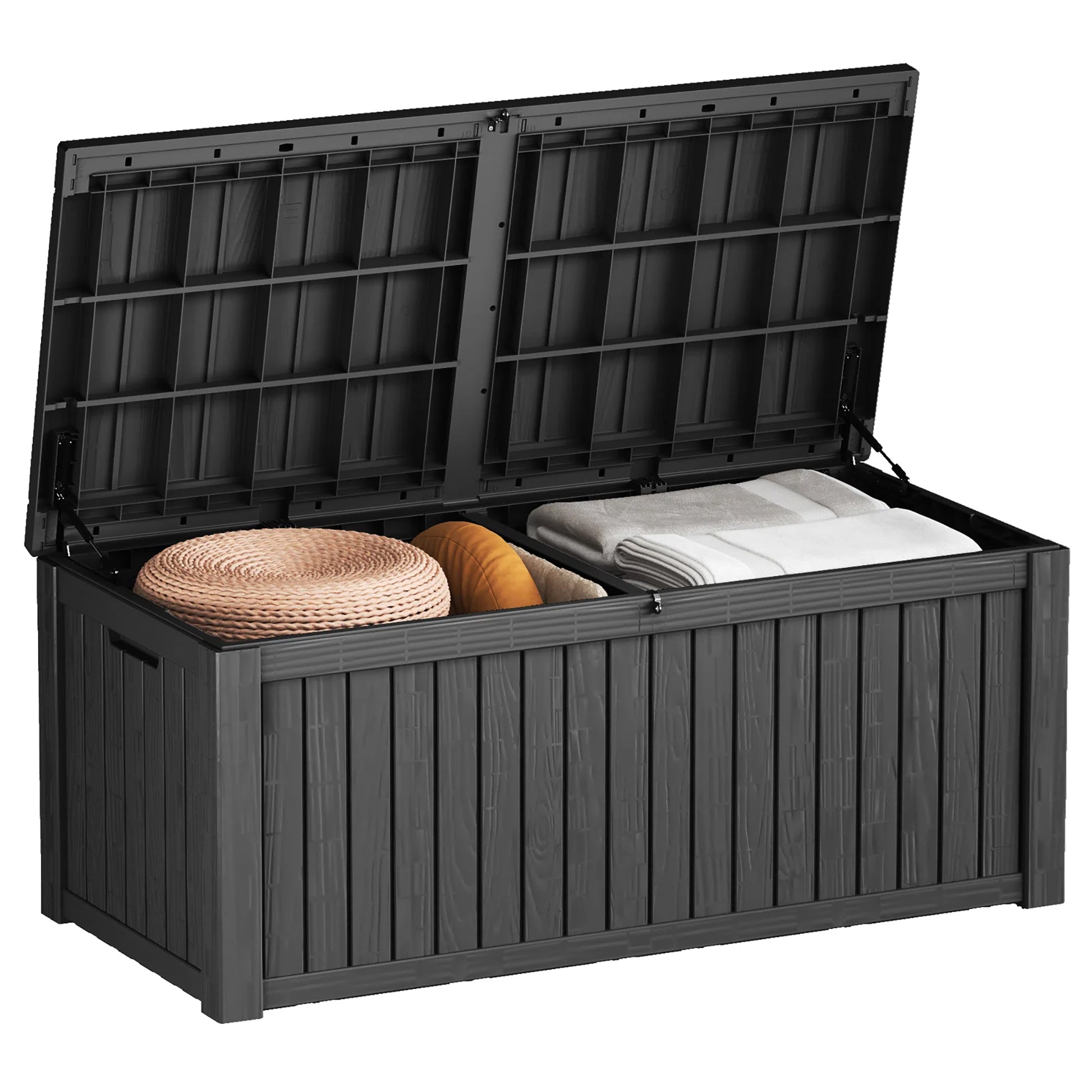 150 Gallon Resin Deck Box, Water-Resistant Lockable Outdoor Storage Box for Patio Organization