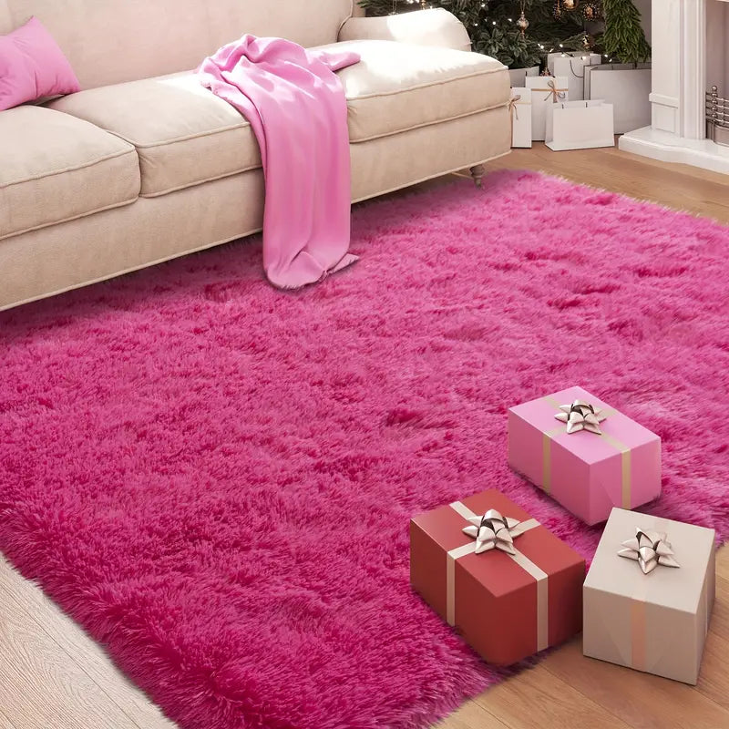Rose Red Plush Shag Rug Extra Soft 1.7" Thick Non-Slip 100% Polyester for Bedroom or Living Room
