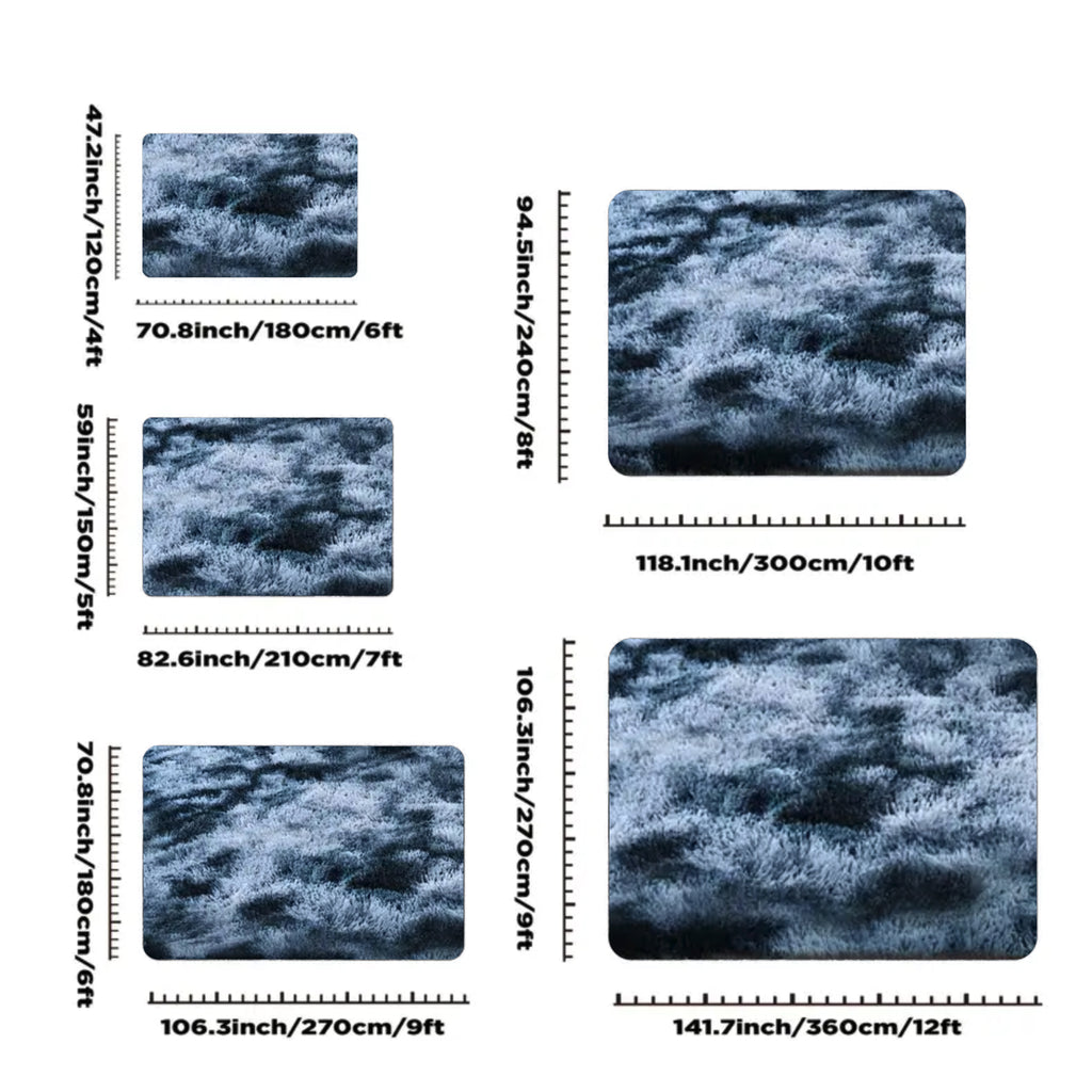 Tie-Dyed Blue Gray Shag Rug, Ultra Soft 1.7" Thick, Non-Slip Backing, 100% Polyester, Multi Sizes