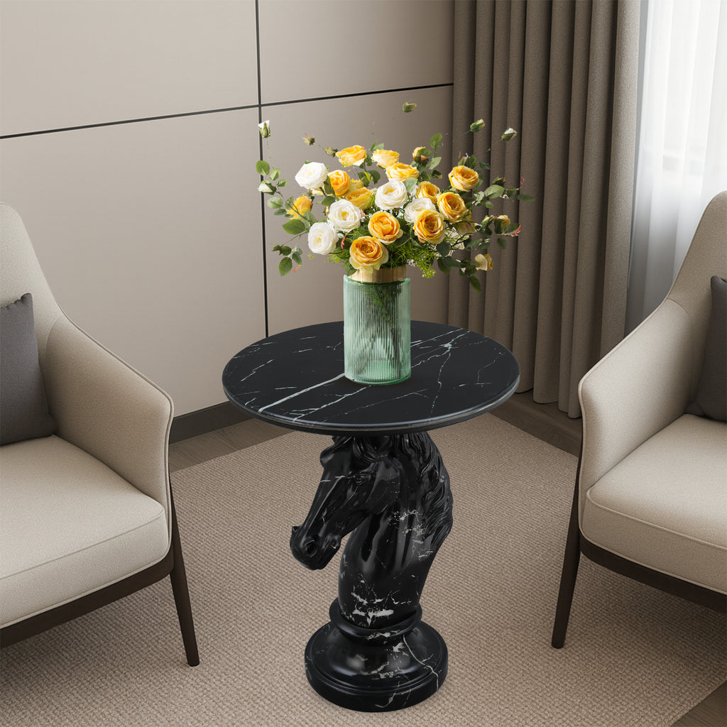 Black Horse Head Accent Table, Animal Statue End Table for Living Room