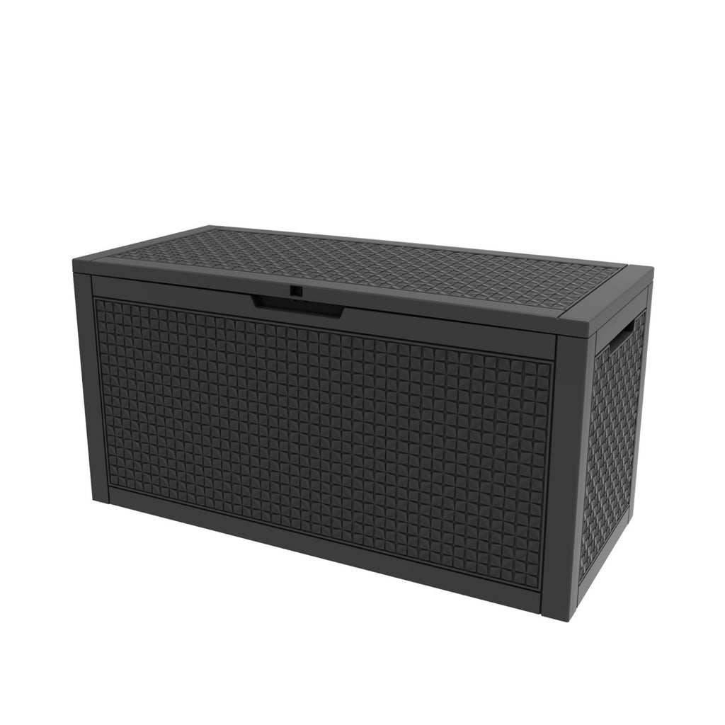 100 Gallon Outdoor Deck Box, Water-Resistant Resin Storage Box with Lockable Lid for Patio