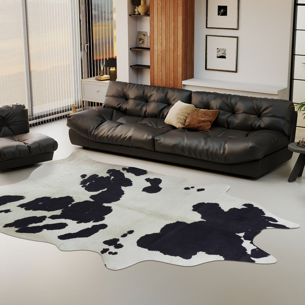 Faux Cowhide Rug 61x74.8 Inch, Western Animal Skin Carpet for Living Room Bedroom, Cowboy Cowgirl Home Decor