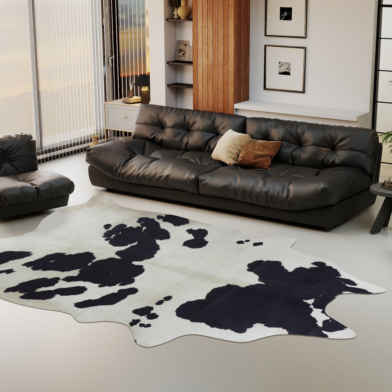 Faux Cowhide Rug 61x74.8 Inch, Western Animal Skin Carpet for Living Room Bedroom, Cowboy Cowgirl Home Decor