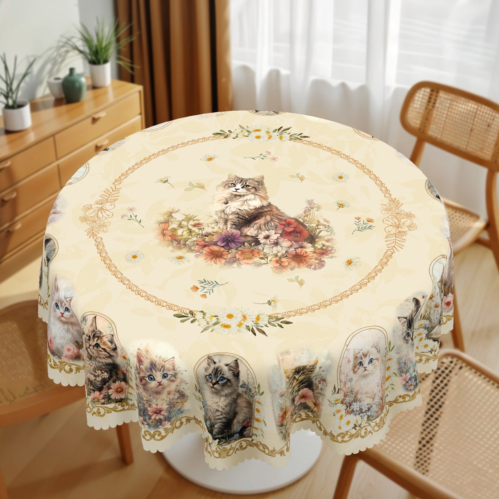 Home Farmhouse Rustic Animals Cat Dog Dresser Scarf for Dining Table, Kitchen Party Farmhouse Decor