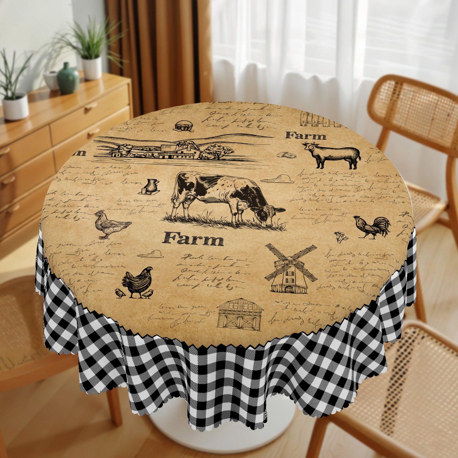 Farmhouse Tablecloth Vintage Style Chicken Cat Table Cover Farmhouse Animal Decor Tablecloth for Kitchen Dining Party
