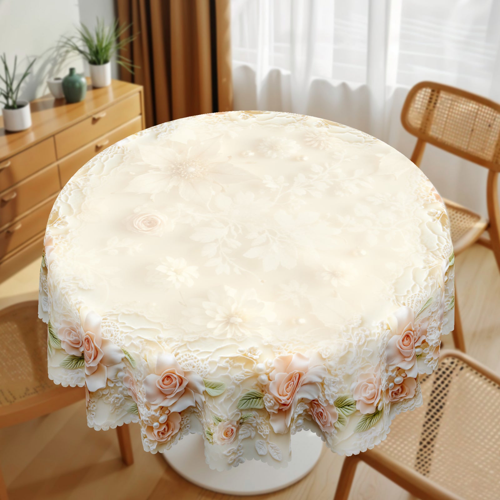 Floral Tablecloth with Colorful Flowers, Dustproof Easy-Care Dining Table Cover for Indoor Outdoor Use and Festive Home Decor