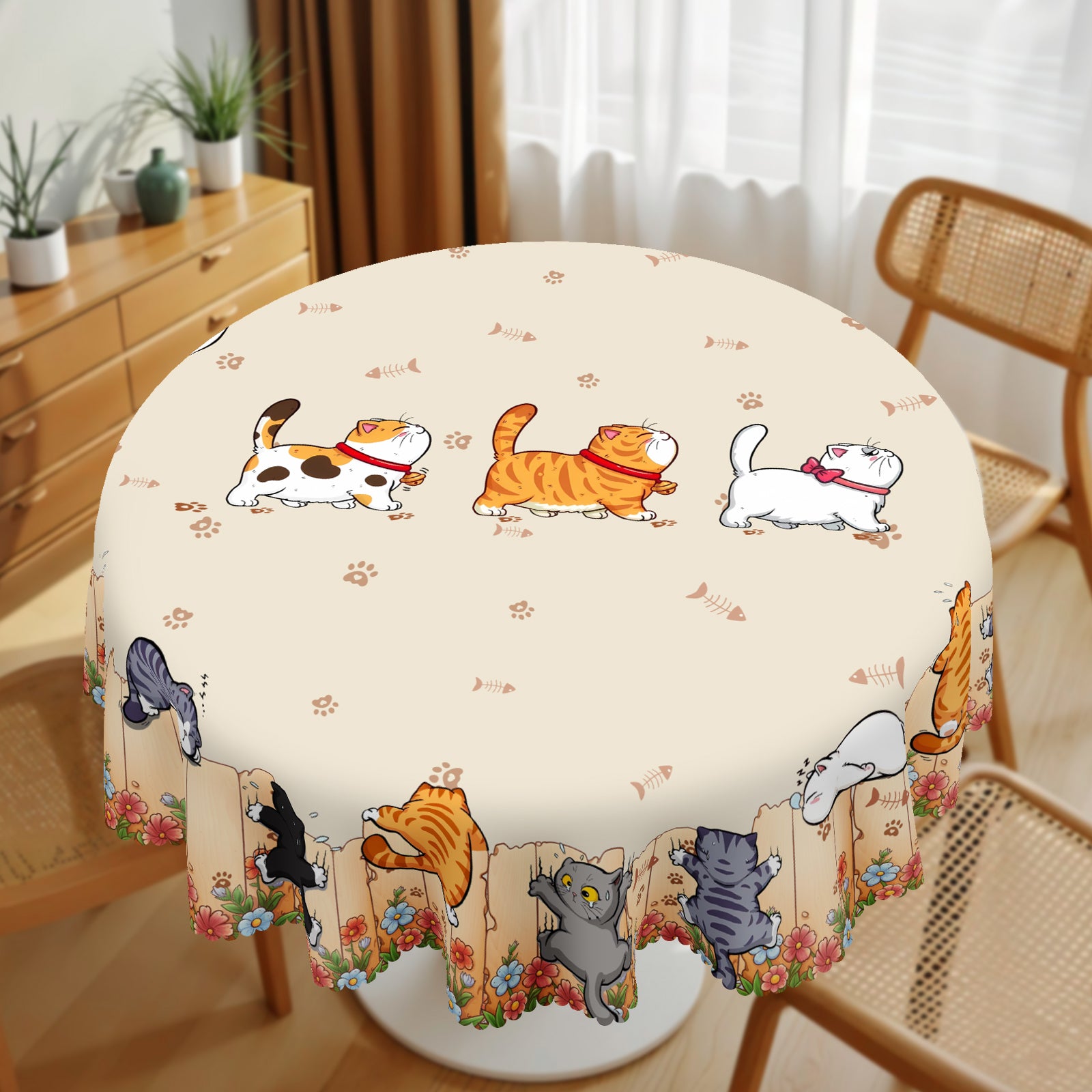 Farmhouse Tablecloth Vintage Style Chicken Cat Table Cover Farmhouse Animal Decor Tablecloth for Kitchen Dining Party
