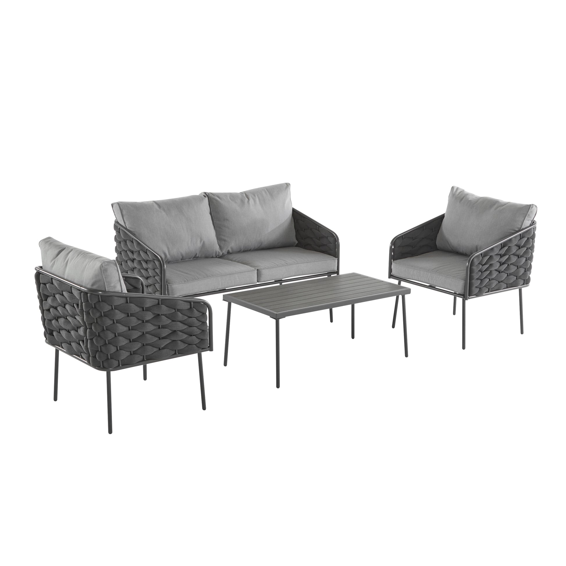 4-Pieces Outdoor Metal Patio Furniture Set, 4-Seat Patio Furniture Sofa Set with Cushion, Modern Outdoor Furniture Deep Seating for Porch, Garden, Backyard, Balcony, Grey