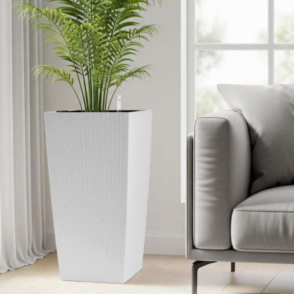 30 Inch Tall Large Flower Planter Pot with Self-Watering, Drainage Holes, Inner Tray & Water Level Monitor, for Garden Patio Porch Backyard White