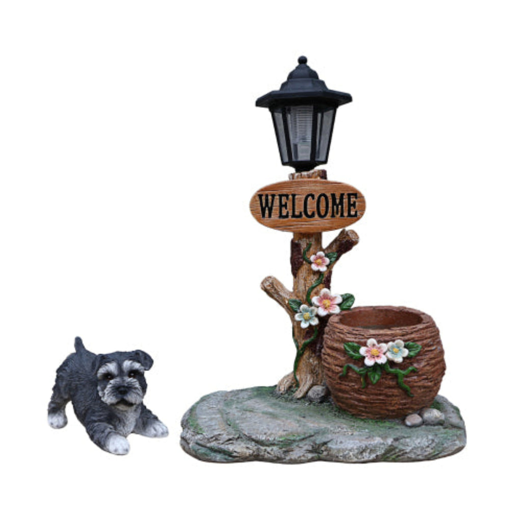 Schnauzer Dog Shaped Planter Statue with Cute Lifelike Details for Home Planting
