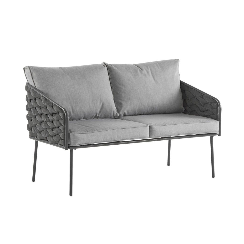 4-Pieces Outdoor Metal Patio Furniture Set, 4-Seat Patio Furniture Sofa Set with Cushion, Modern Outdoor Furniture Deep Seating for Porch, Garden, Backyard, Balcony, Grey