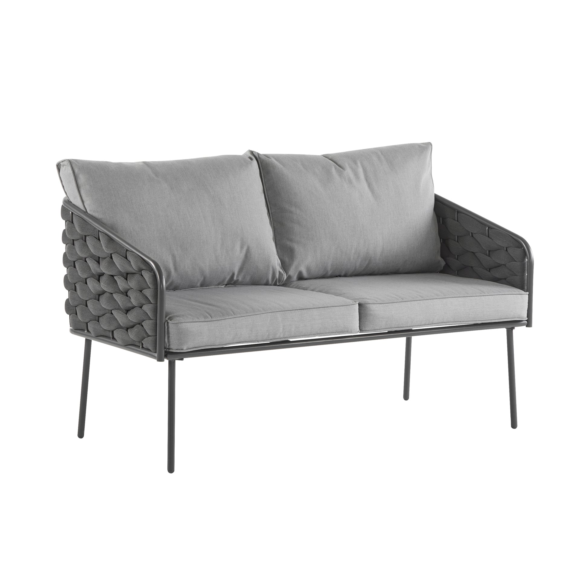 4-Pieces Outdoor Metal Patio Furniture Set, 4-Seat Patio Furniture Sofa Set with Cushion, Modern Outdoor Furniture Deep Seating for Porch, Garden, Backyard, Balcony, Grey