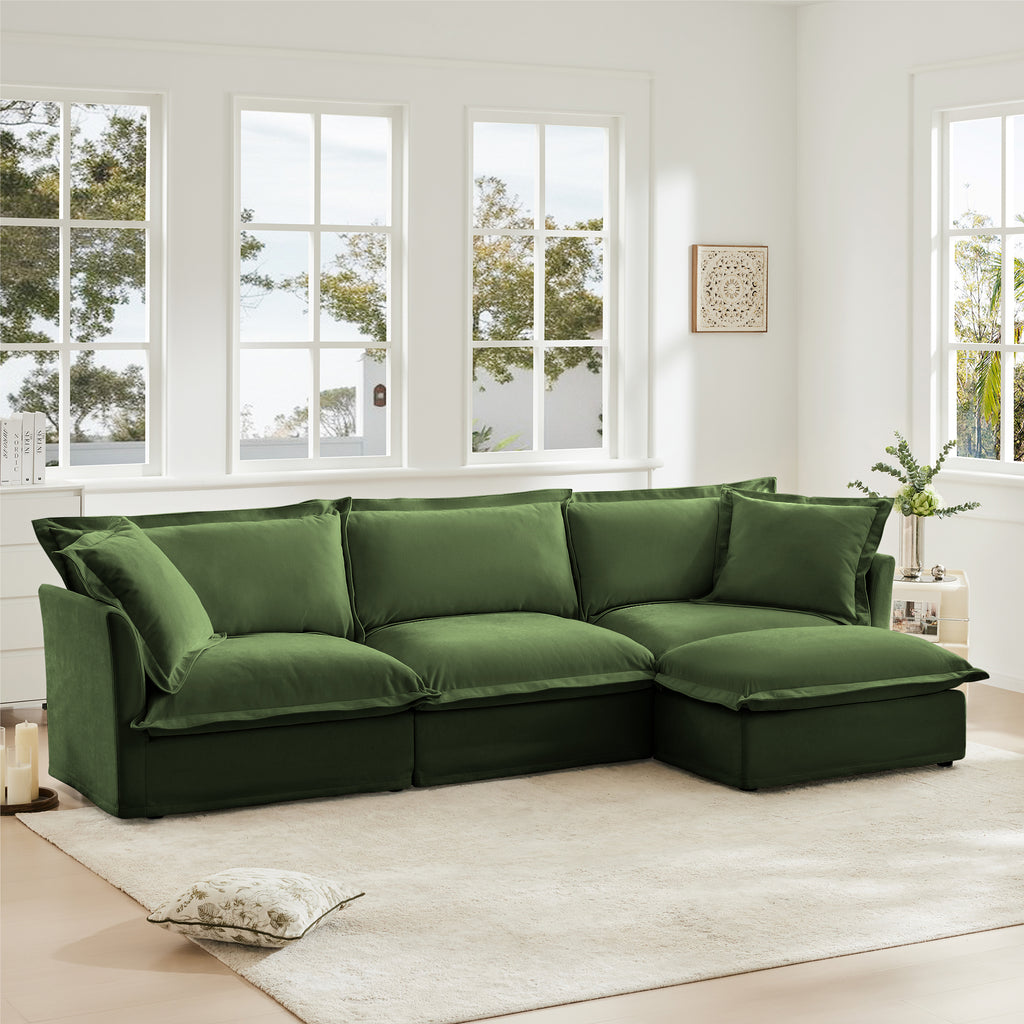 Comfy L-Shaped Sectional Sofa, Oversized Cloud Couch with Convertible Ottoman for Living Room
