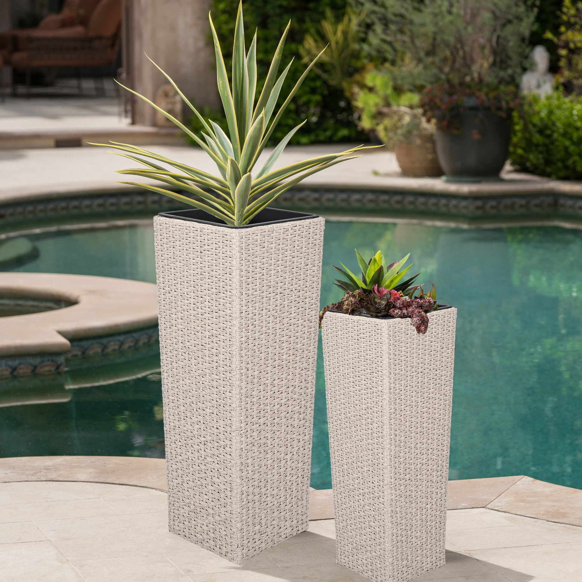 Multi Size Round MGO Planter Set Cement Texture Plant Pots with Drainage for Home Garden