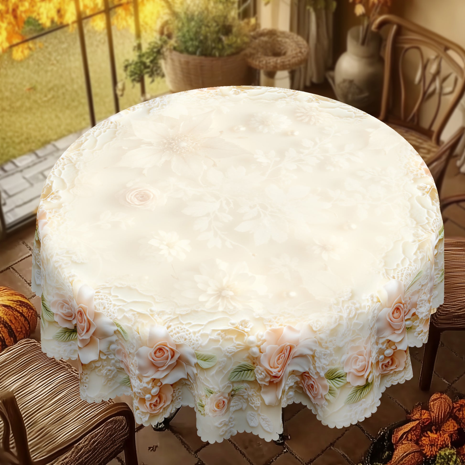 Floral Tablecloth with Colorful Flowers, Dustproof Easy-Care Dining Table Cover for Indoor Outdoor Use and Festive Home Decor