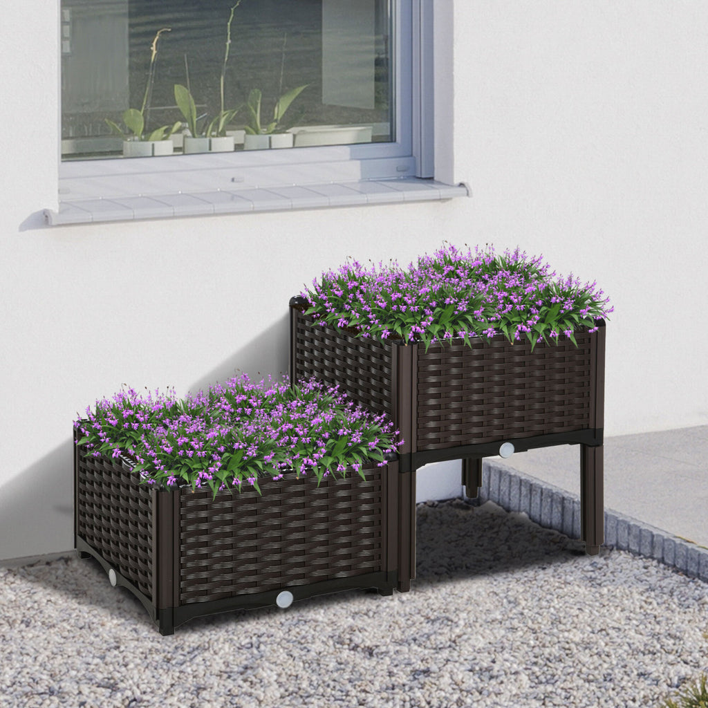 2 Tier Raised Garden Bed Wagon Planter Boxes with Drainage for Vegetables Flowers Herbs Outdoor