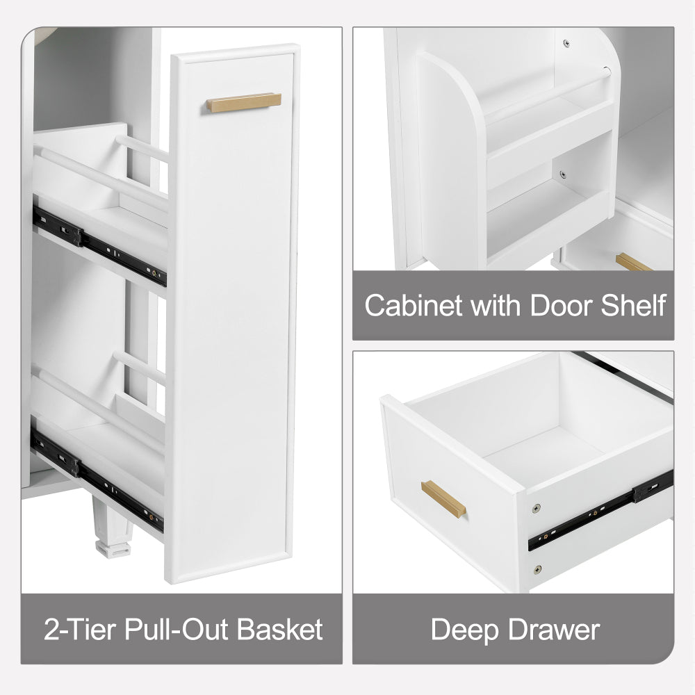 Chic Crate-24" Modern Bathroom Vanity – Sink & Deep Drawer | 2-Tier Pull-Out Basket | Solid Wood Frame | White