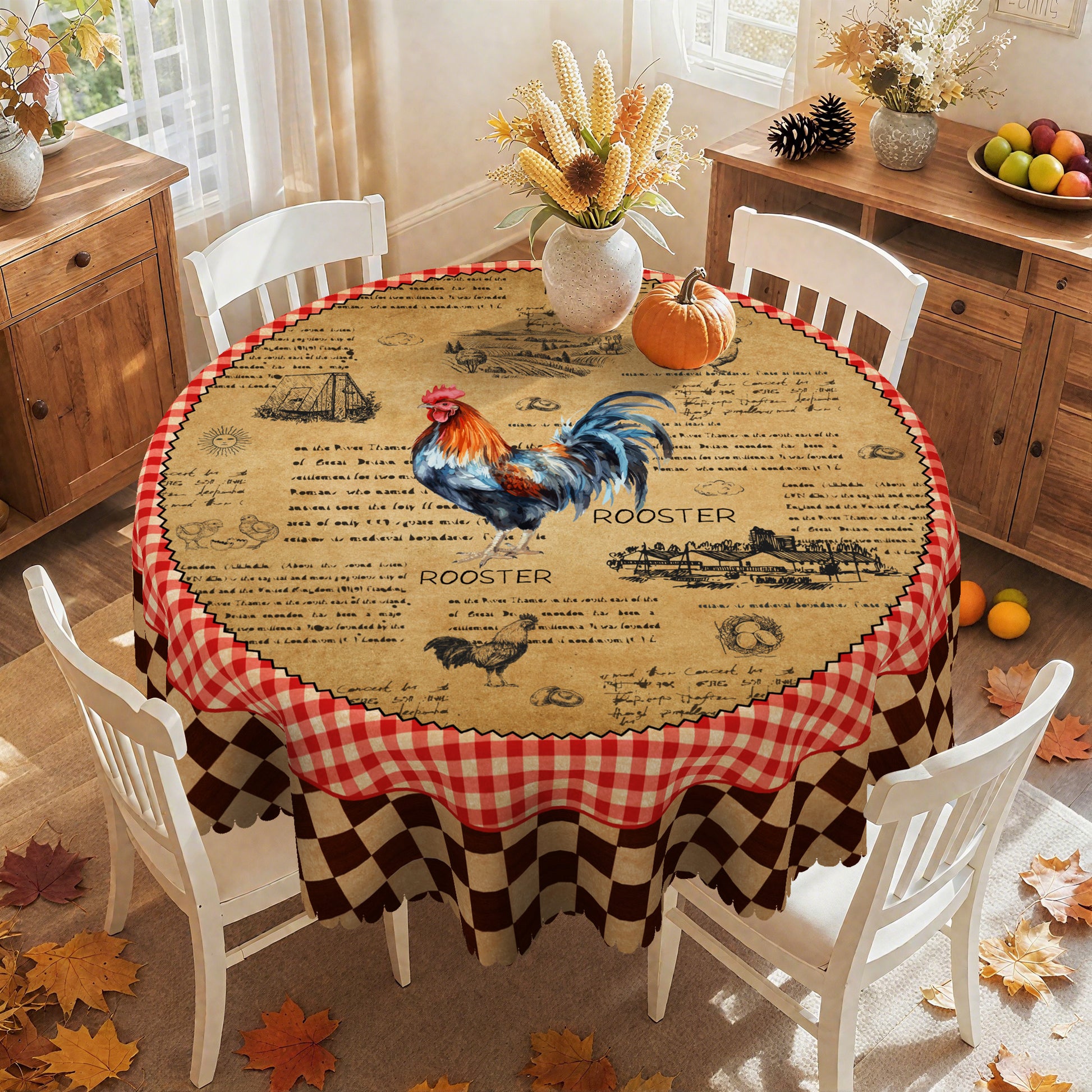 Farmhouse Tablecloth Vintage Style Chicken Cat Table Cover Farmhouse Animal Decor Tablecloth for Kitchen Dining Party