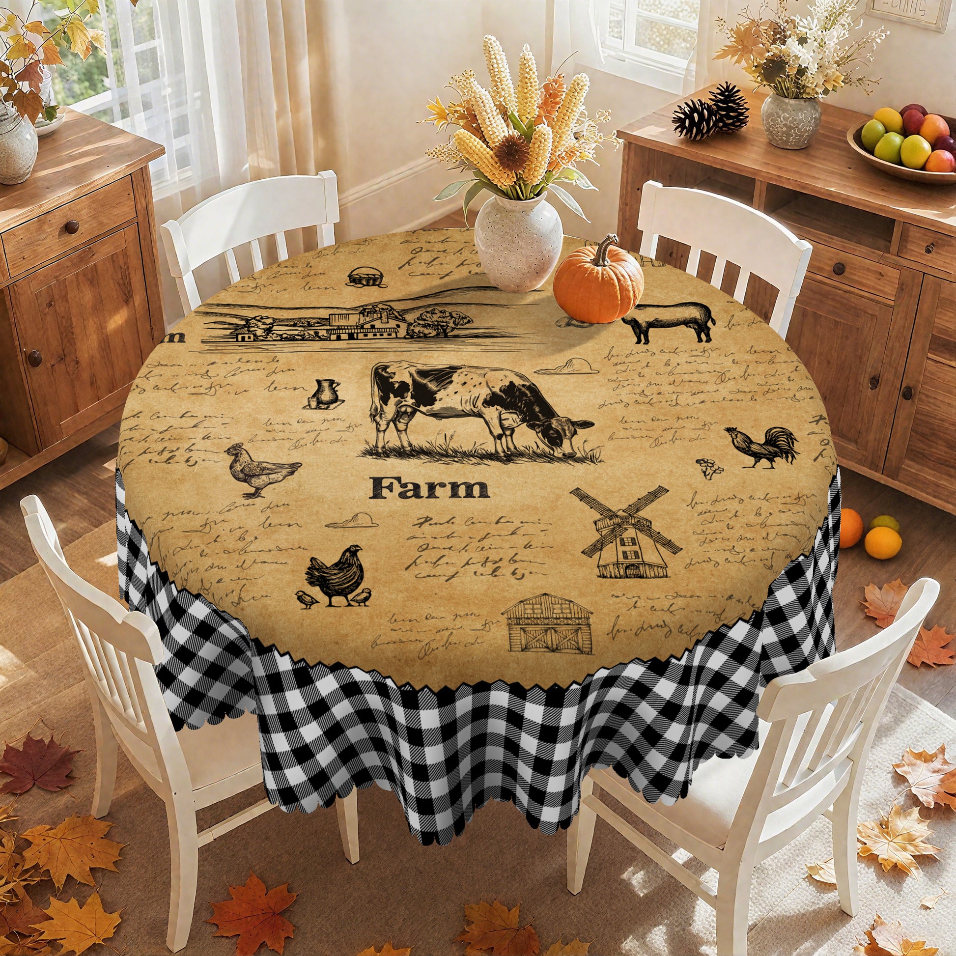Farmhouse Tablecloth Vintage Style Chicken Cat Table Cover Farmhouse Animal Decor Tablecloth for Kitchen Dining Party