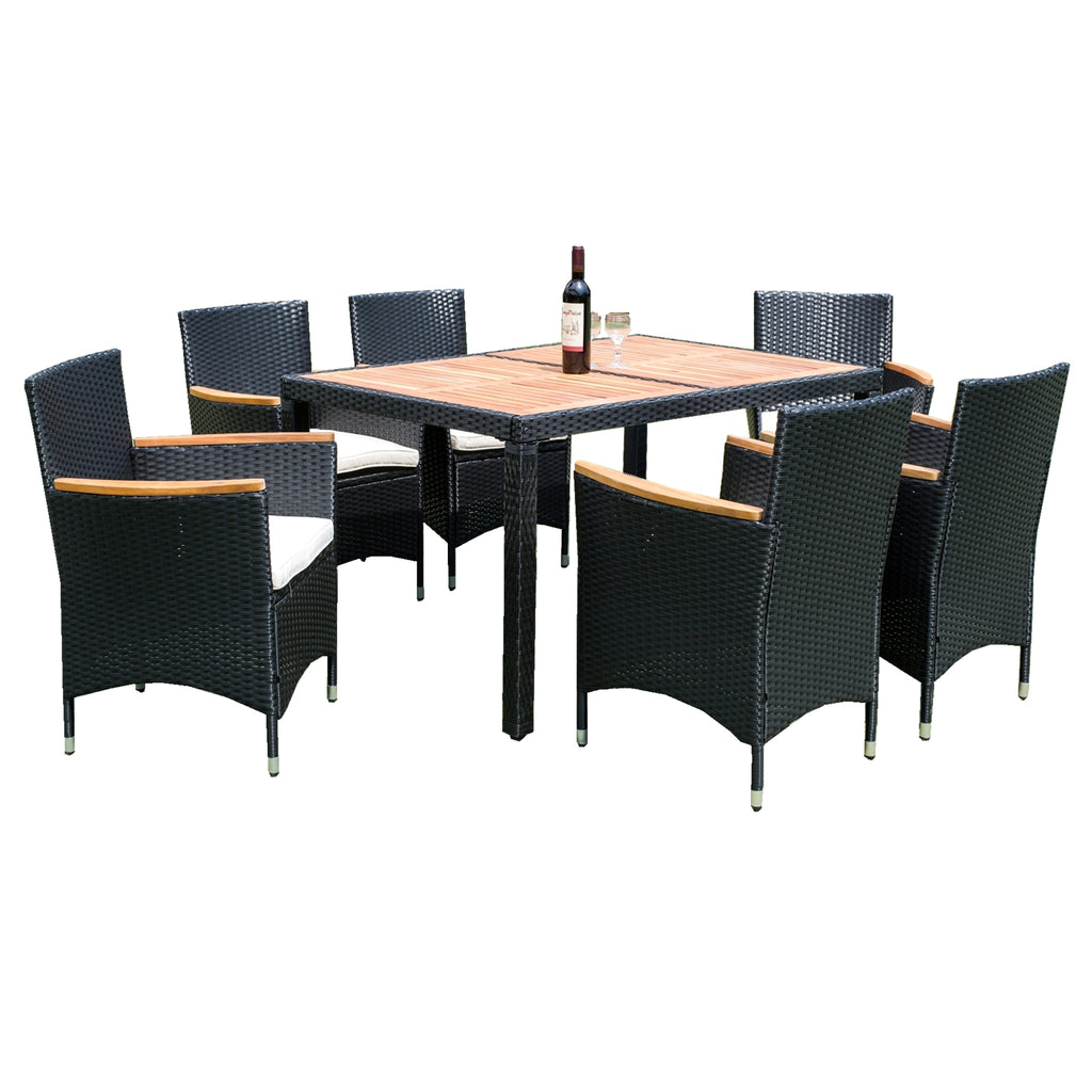 7 piece Outdoor Patio Wicker Dining Set Patio Wicker Furniture Dining Set w/Acacia Wood Top