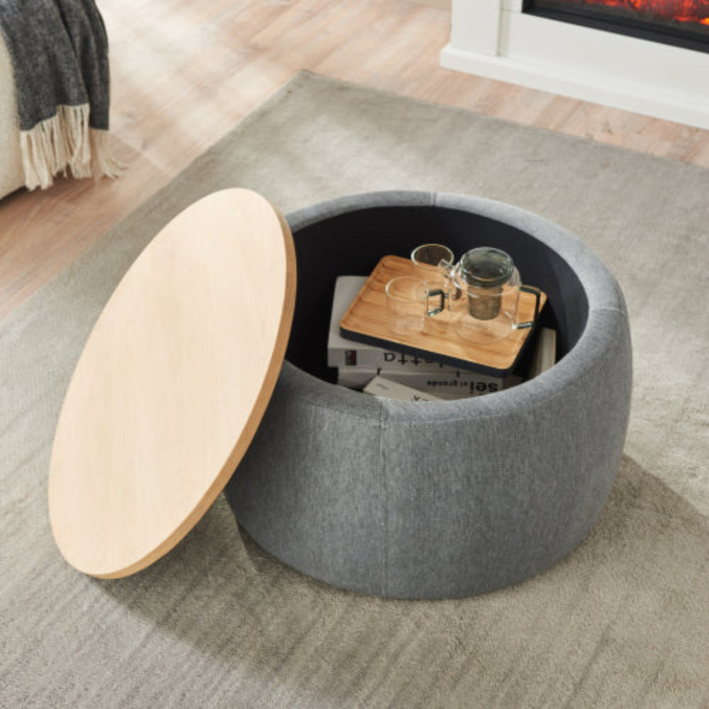 Round Storage Table, 2-in-1 Multi-Function as End Table & Ottoman, 25.5"x25.5"x14.5", Modern End Table for Living Room & Bedroom Office Dark Grey
