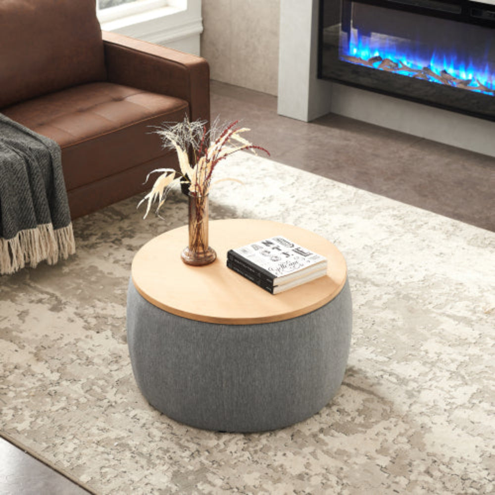 Round Storage Table, 2-in-1 Multi-Function as End Table & Ottoman, 25.5"x25.5"x14.5", Modern End Table for Living Room & Bedroom Office Dark Grey
