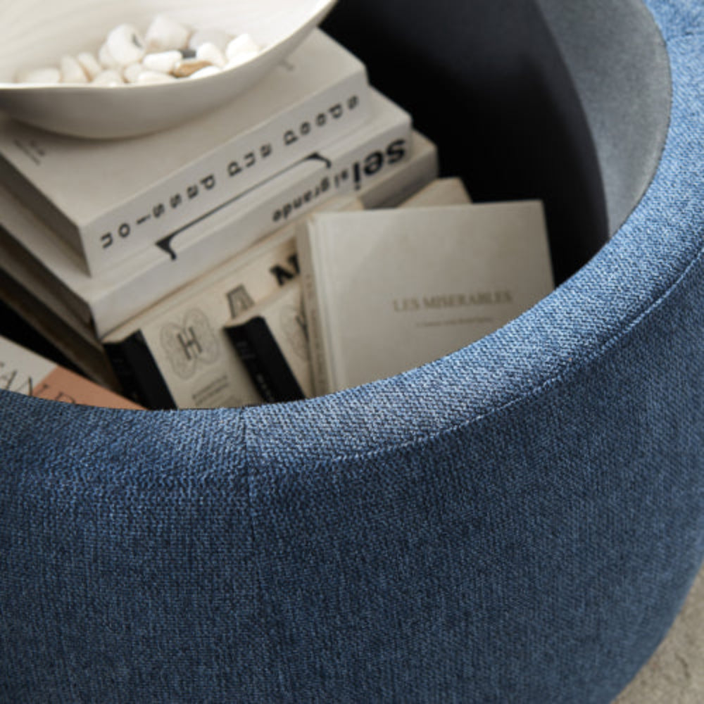 Round Storage Table, 2-in-1 Multi-Function as End Table & Ottoman, 25.5"x25.5"x14.5", Modern End Table for Living Room & Bedroom Office Navy Blue