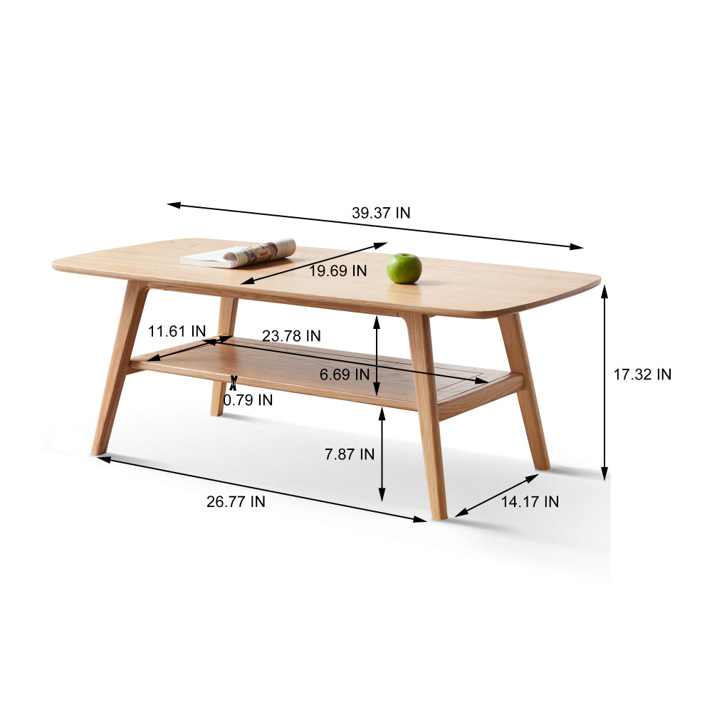 Chic Crate - 100% Solid Wood Coffee Table with Natural Flavor, Easy Assembly, and Storage Shelf - Multifunctional Writing Desk