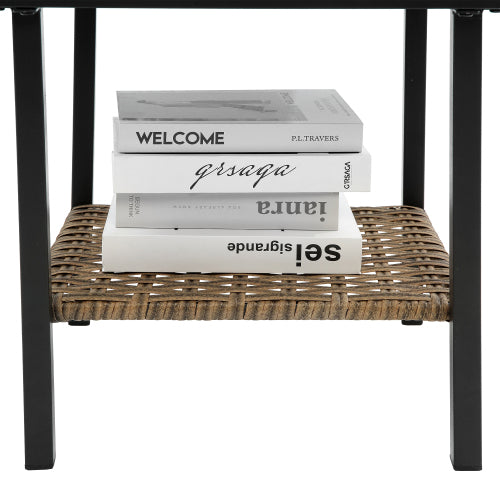 Chic Crate 3 Pcs Outdoor Rattan Rocking Chair Set, Leisure Wicker Rocker Patio Furniture for Porch Garden Backyard Balcony