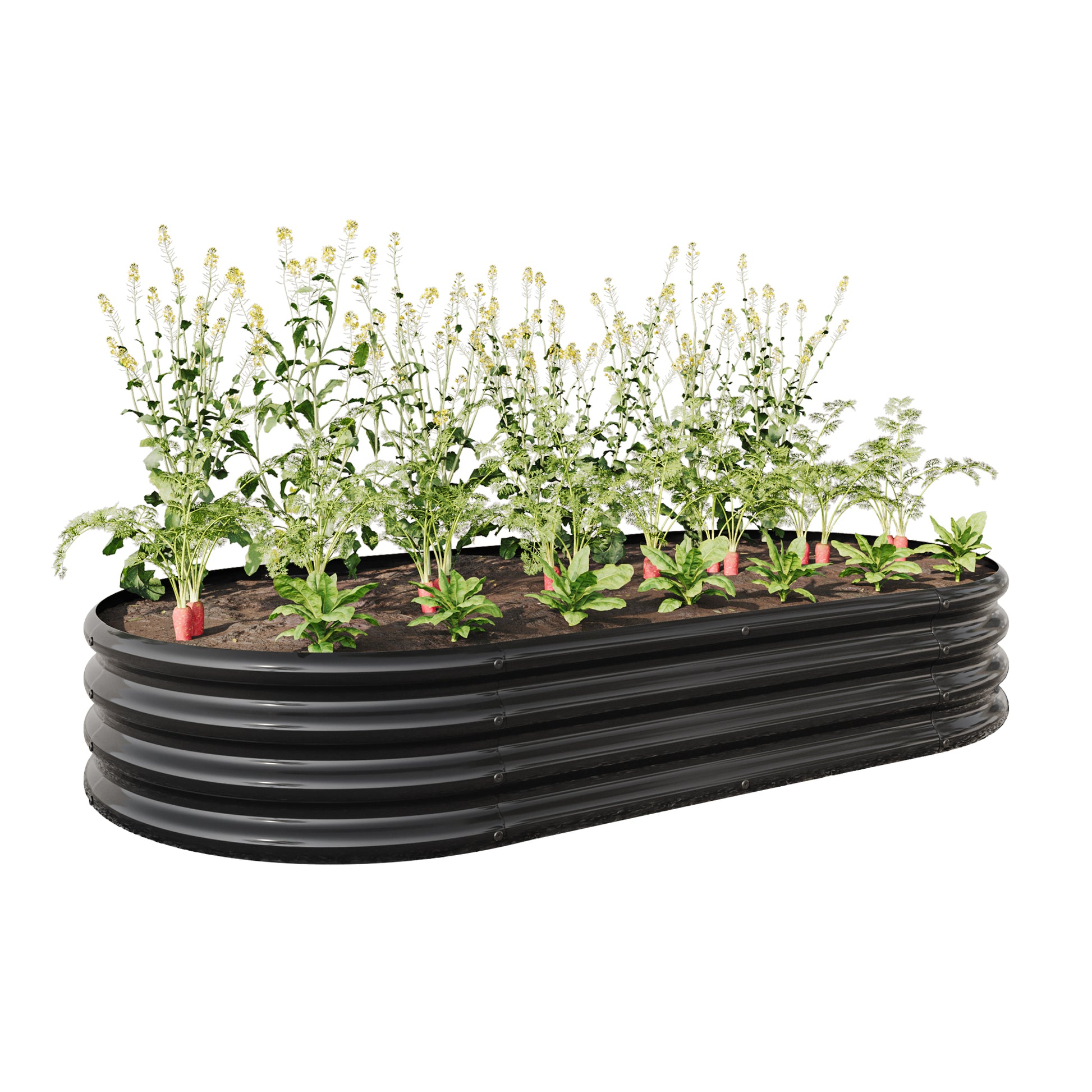Raised Garden Bed Outdoor, Oval Large Metal Raised Planter Bed for for Plants, Vegetables, and Flowers - Black