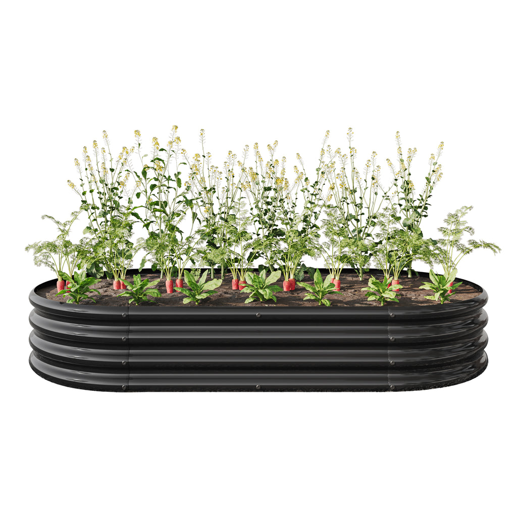 Raised Garden Bed Outdoor, Oval Large Metal Raised Planter Bed for for Plants, Vegetables, and Flowers - Black