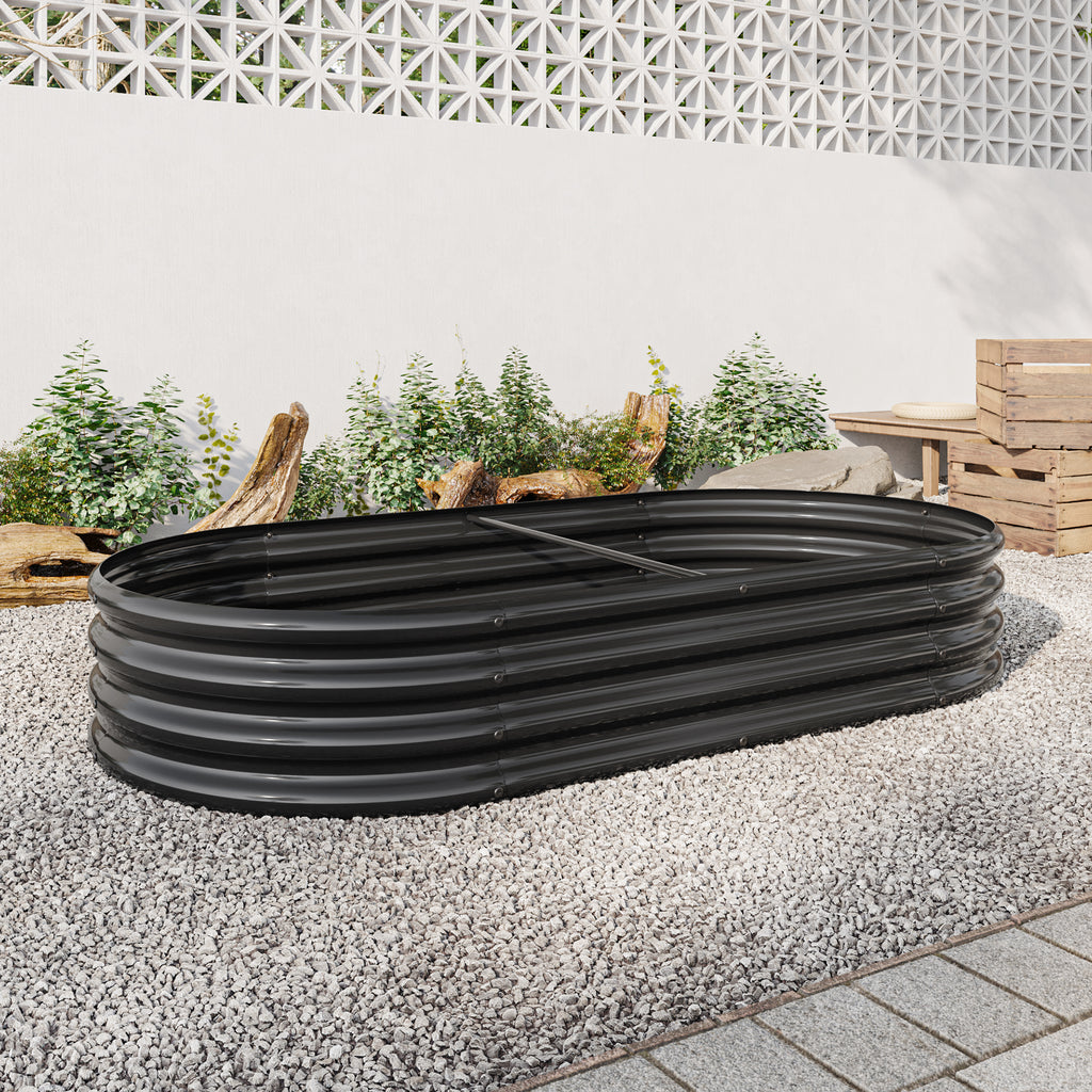 Raised Garden Bed Outdoor, Oval Large Metal Raised Planter Bed for for Plants, Vegetables, and Flowers - Black