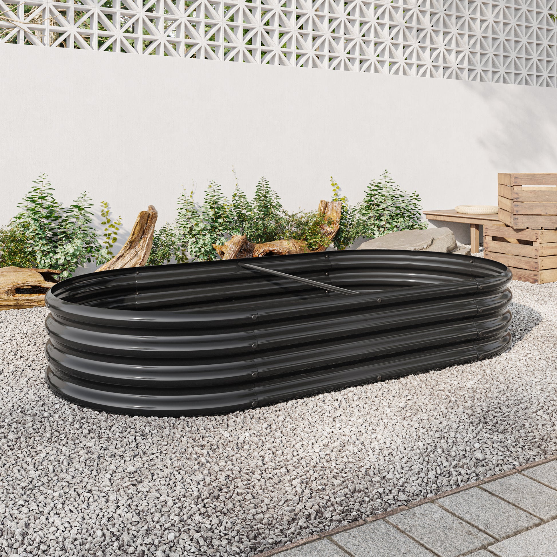 Raised Garden Bed Outdoor, Oval Large Metal Raised Planter Bed for for Plants, Vegetables, and Flowers - Black