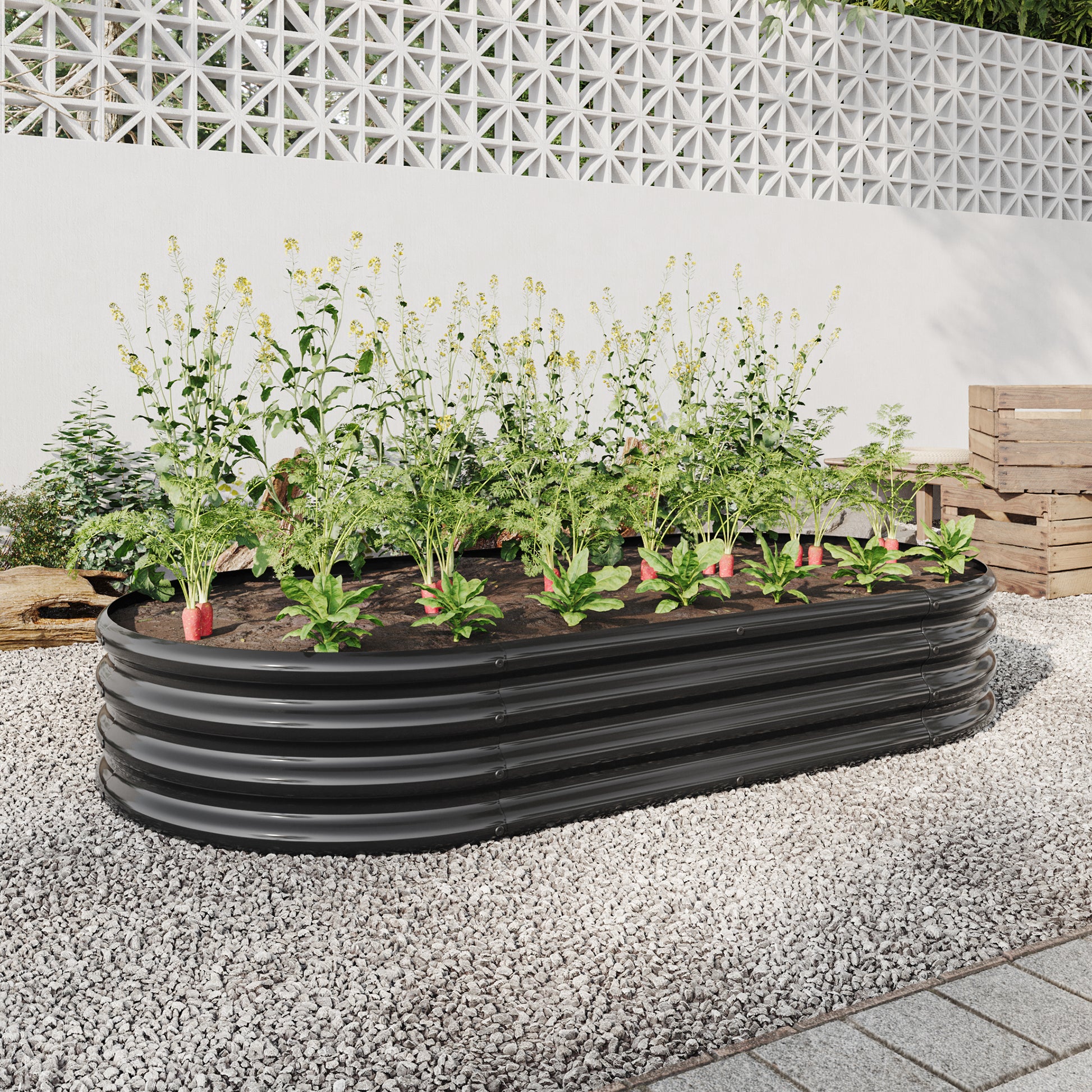 Raised Garden Bed Outdoor, Oval Large Metal Raised Planter Bed for for Plants, Vegetables, and Flowers - Black