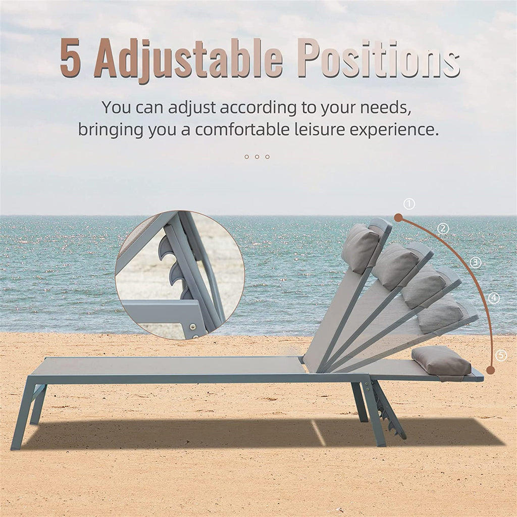 Patio Chaise Lounge Set of 3, Aluminum Lounge Chairs with 5 Adjustable Positions, Outdoor Chaise Lounge for Pool, Deck, Garden, Backyard, Sunbathing