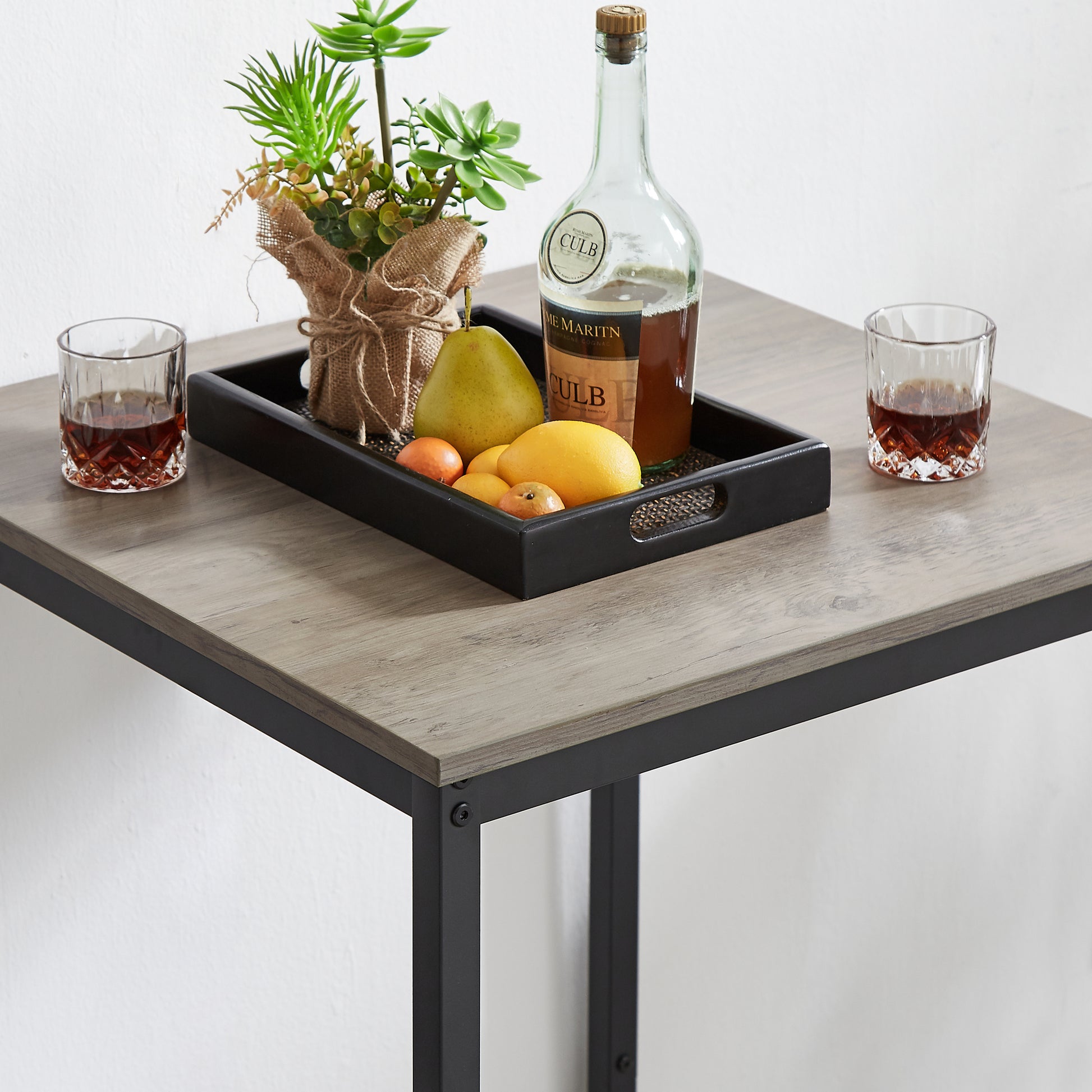 Bar Table Set with 2 PU Soft Seat Stools, Comfortable Backrest Bar Stools Set for Home Kitchen