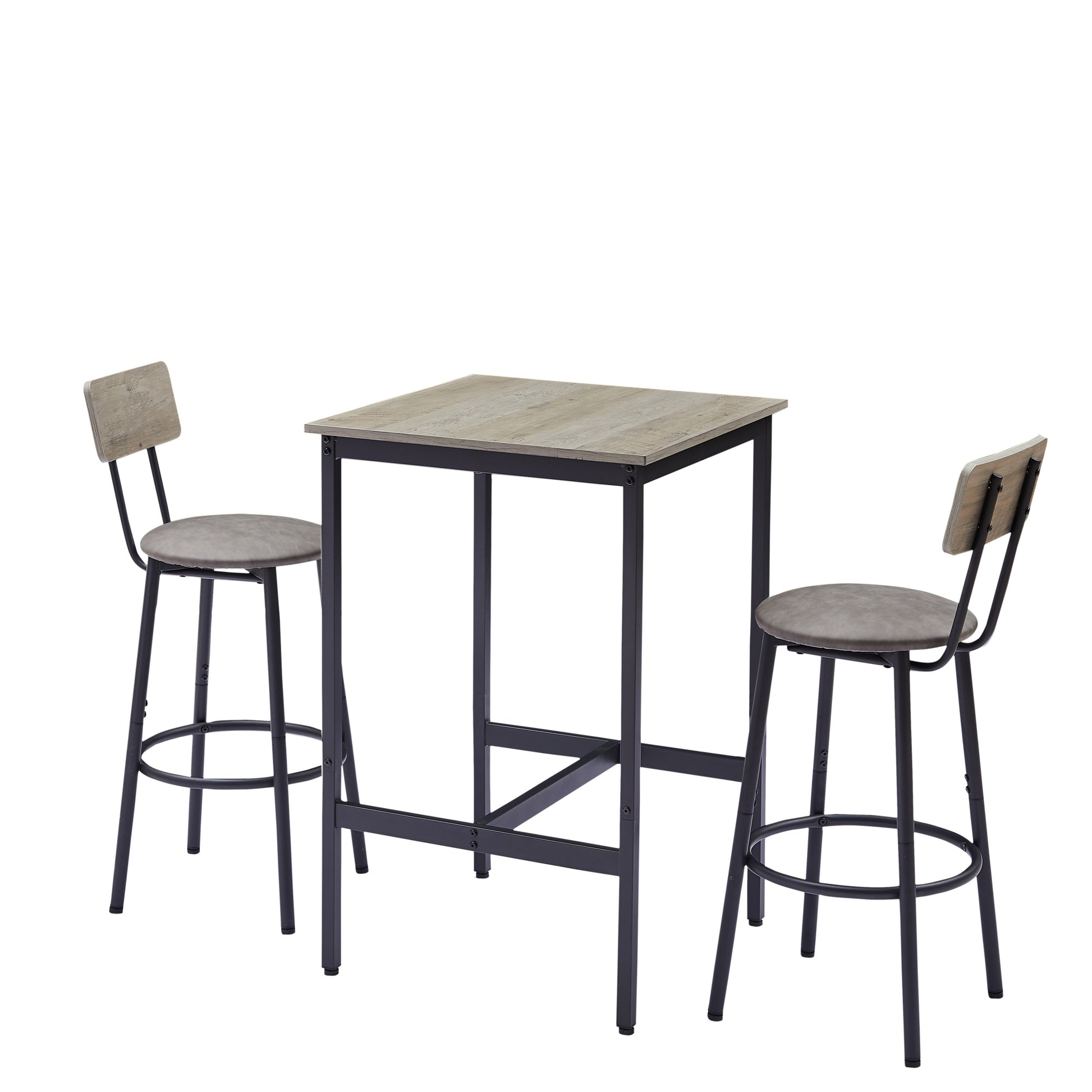 Bar Table Set with 2 PU Soft Seat Stools, Comfortable Backrest Bar Stools Set for Home Kitchen