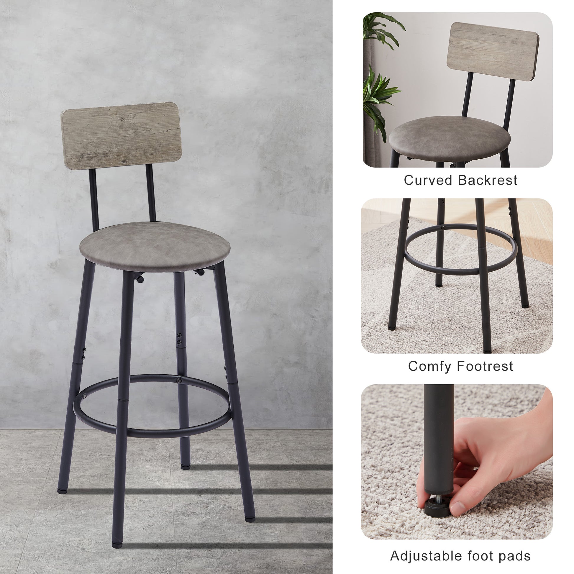 Bar Table Set with 2 PU Soft Seat Stools, Comfortable Backrest Bar Stools Set for Home Kitchen