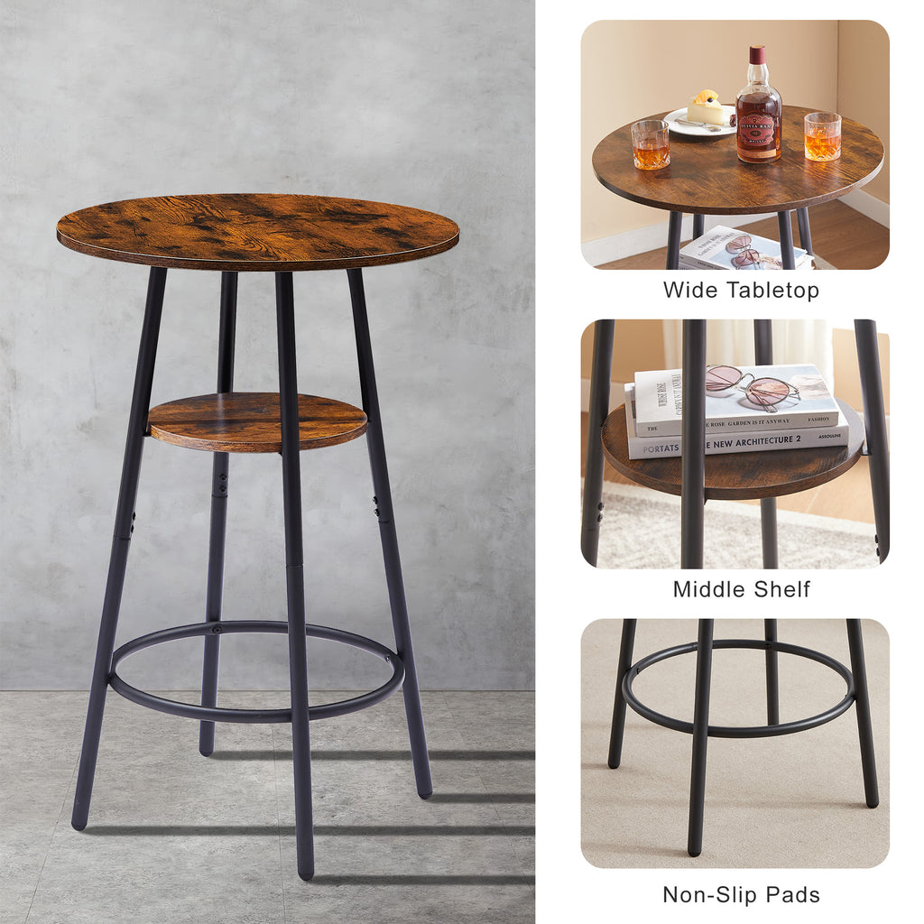 Round Bar Stool Set with Shelves, Rustic Backrest Stools for Home Bar and Kitchen