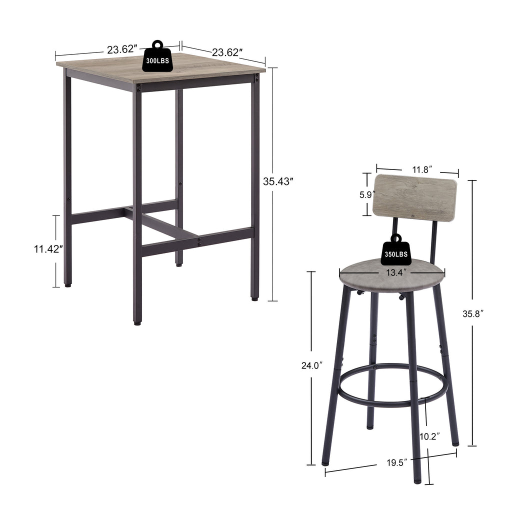 Bar Table Set with 2 PU Soft Seat Stools, Comfortable Backrest Bar Stools Set for Home Kitchen