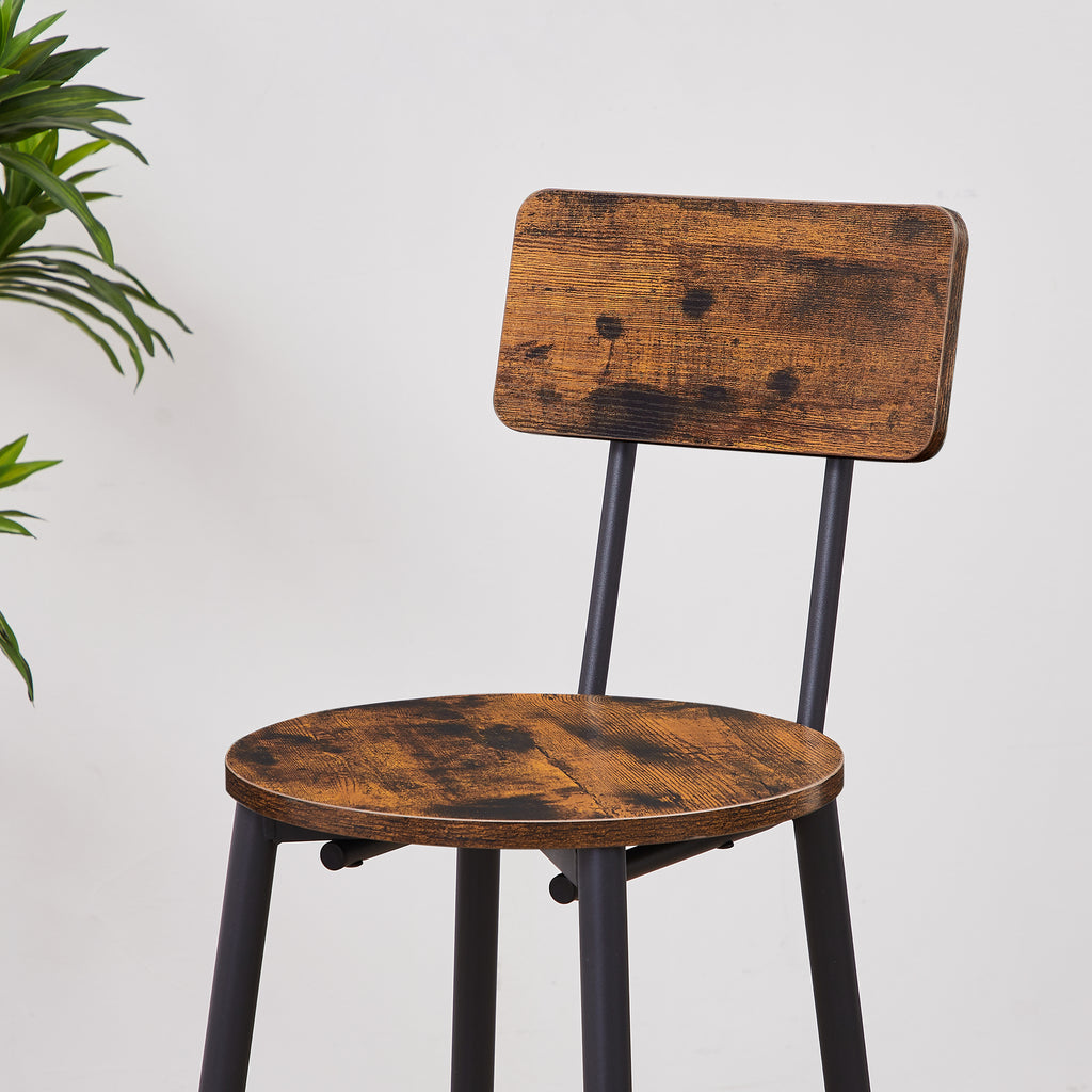 Round Bar Stool Set with Shelves, Rustic Backrest Stools for Home Bar and Kitchen