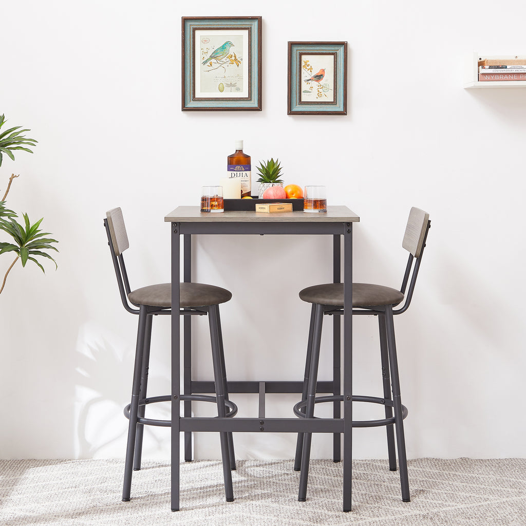 Bar Table Set with 2 PU Soft Seat Stools, Comfortable Backrest Bar Stools Set for Home Kitchen