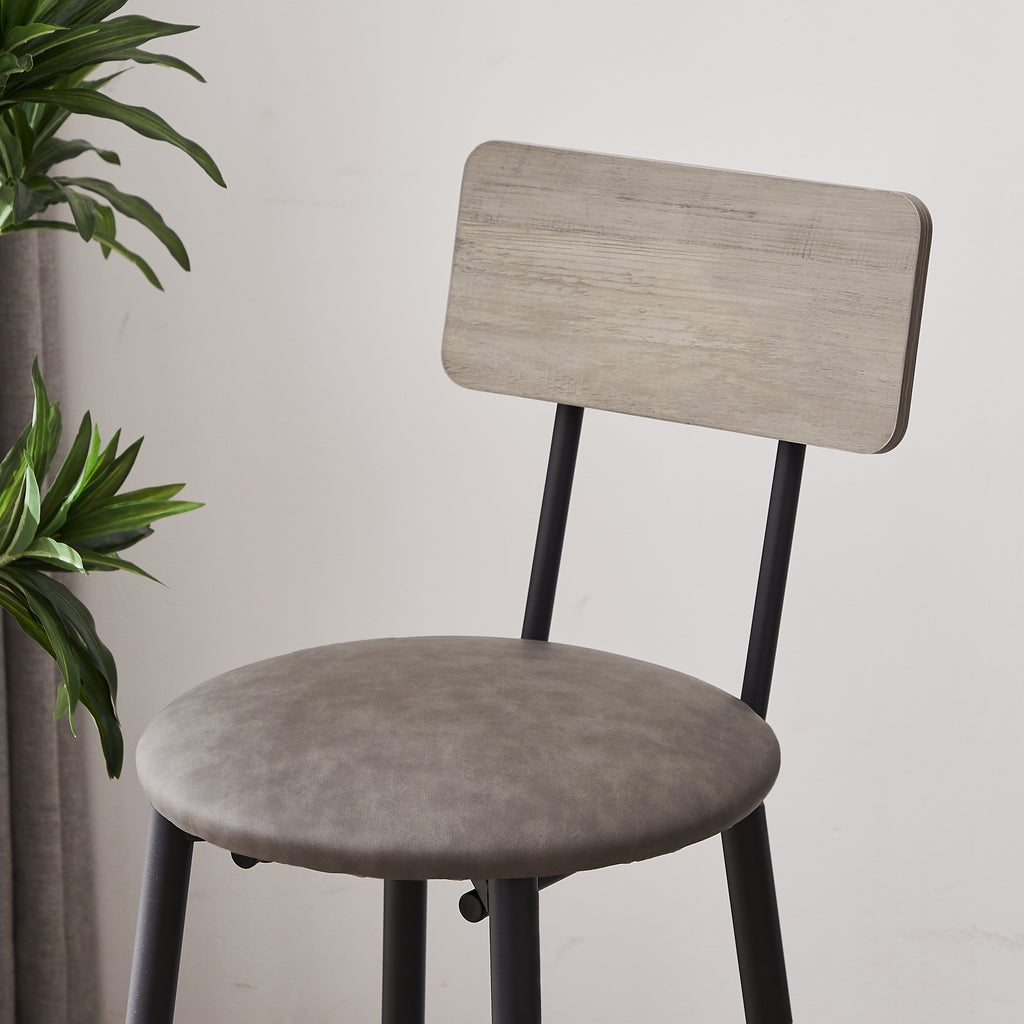Bar Table Set with 2 PU Soft Seat Stools, Comfortable Backrest Bar Stools Set for Home Kitchen