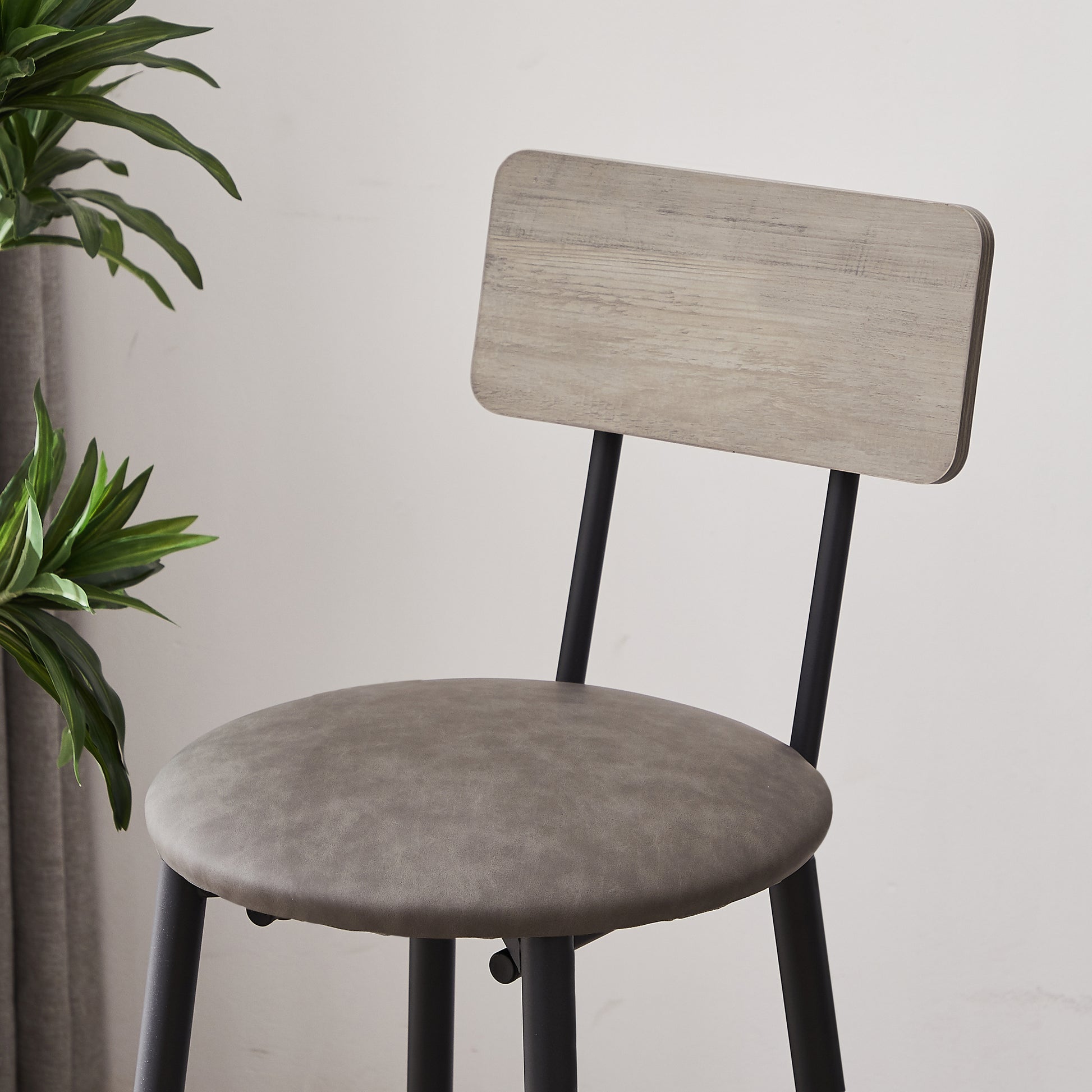 Bar Table Set with 2 PU Soft Seat Stools, Comfortable Backrest Bar Stools Set for Home Kitchen