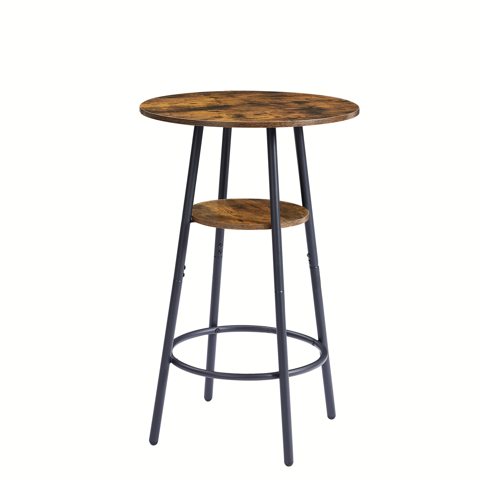 Round Bar Stool Set with Shelves, Rustic Backrest Stools for Home Bar and Kitchen