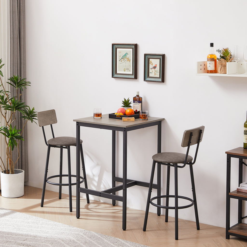 Bar Table Set with 2 PU Soft Seat Stools, Comfortable Backrest Bar Stools Set for Home Kitchen
