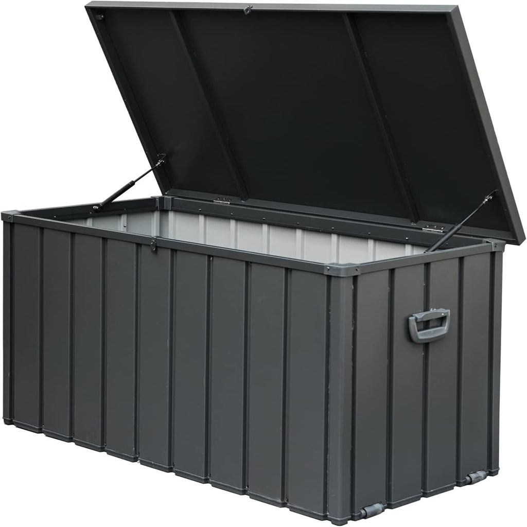 100 Gallon Patio Steel Storage Deck Box, Waterproof Lockable Bin for Cushions, Pillows & Tools